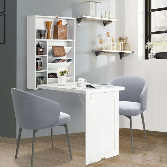 Wall Mounted Fold-Out Convertible Floating Desk Space Saver, White Laptop Tables & Printer Stands White at Gallery Canada