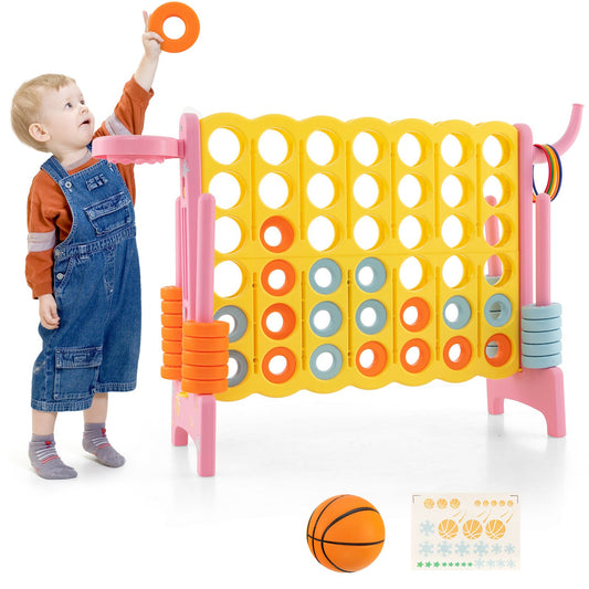 4-in-a-Row Connect Game with Basketball Hoop and Toss Ring, Pink