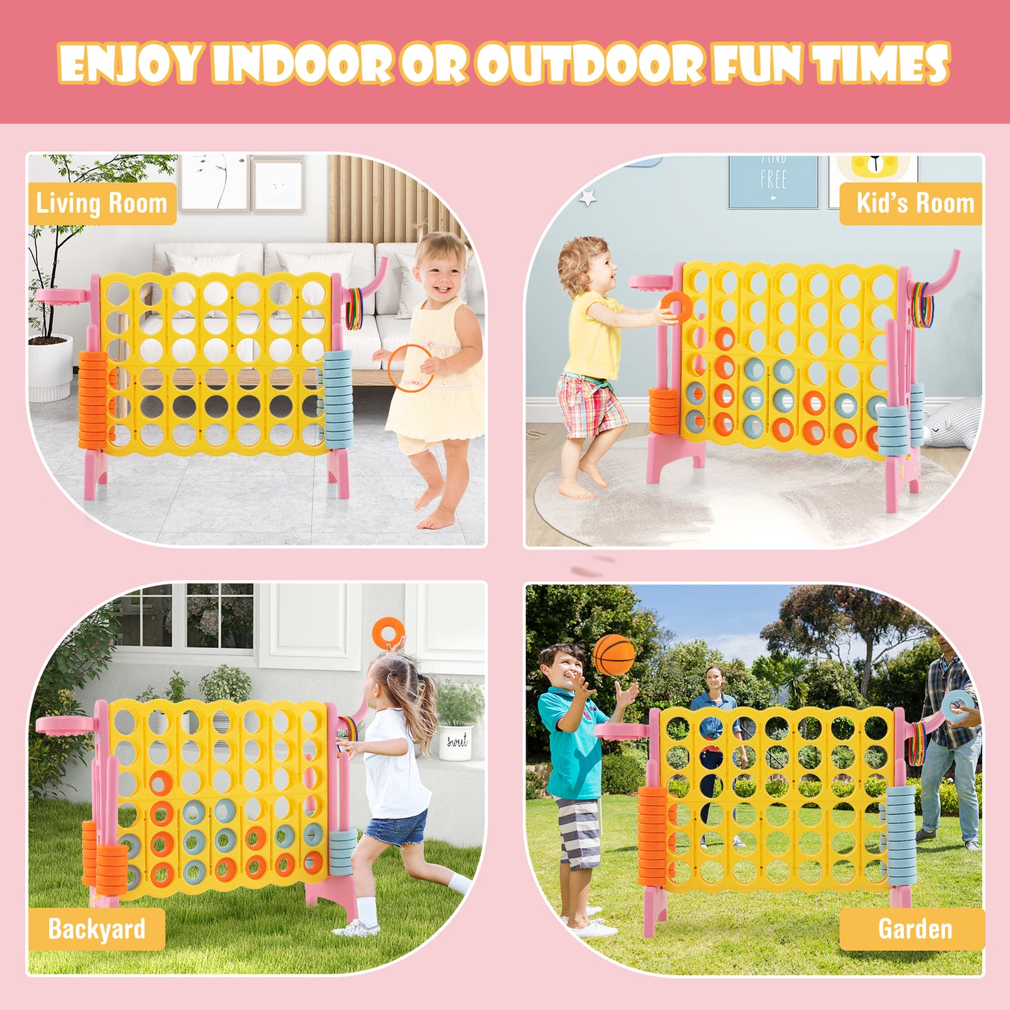 4-in-a-Row Connect Game with Basketball Hoop and Toss Ring, Pink Lawn Games at Gallery Canada