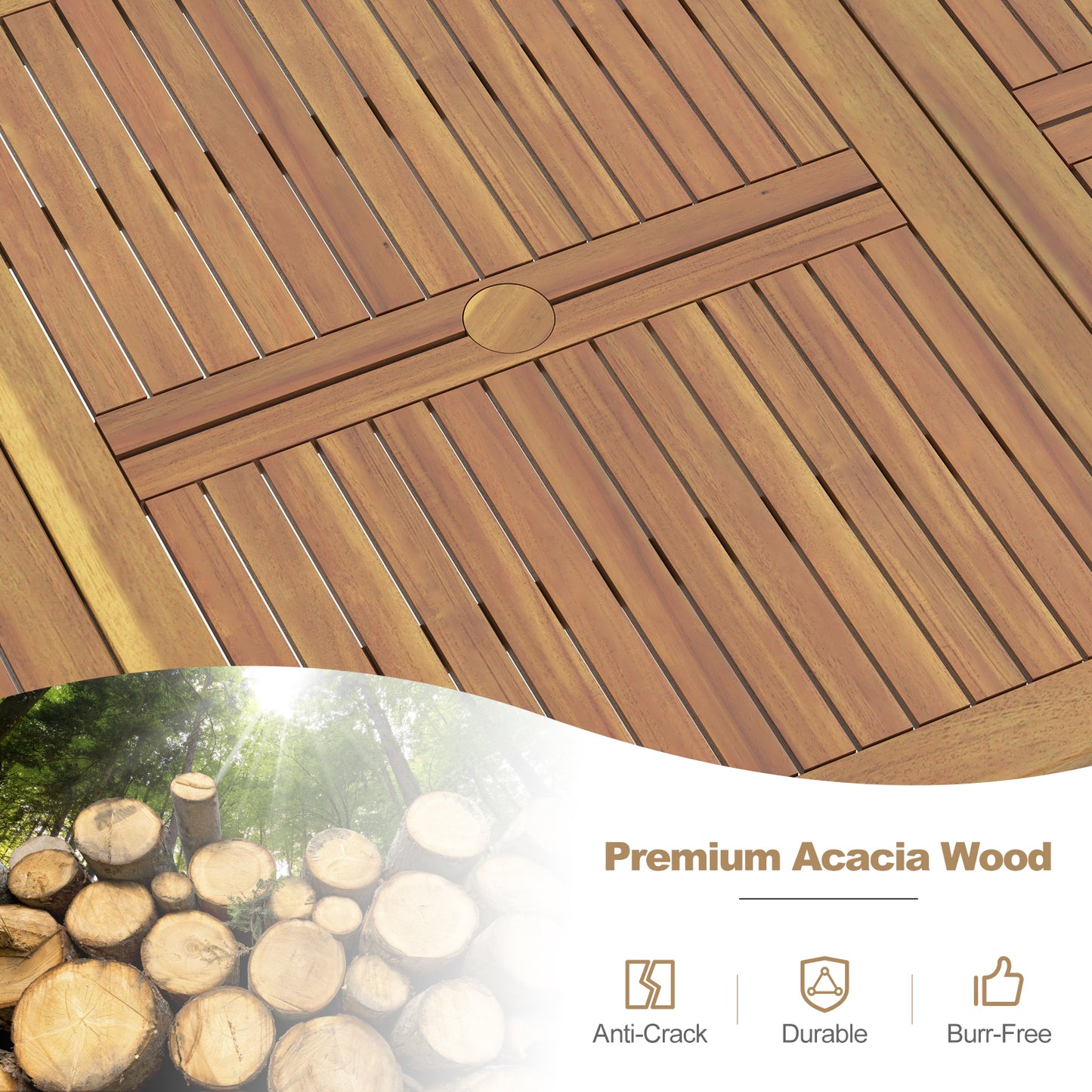 79 Inch Acacia Wood Outdoor Dining Table, 8-Person, Natural Patio Dining Tables at Gallery Canada