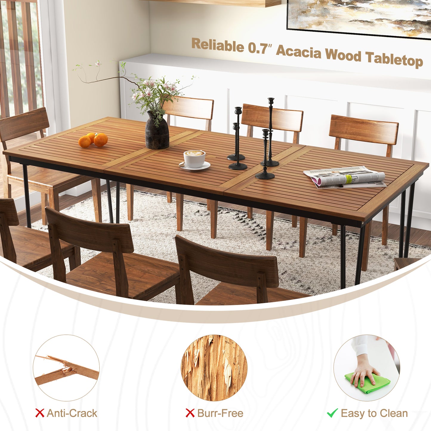 79 Inch 8-Person Outdoor Dining Table, 1.9 Inch Umbrella Hole, Natural Patio Dining Tables at Gallery Canada