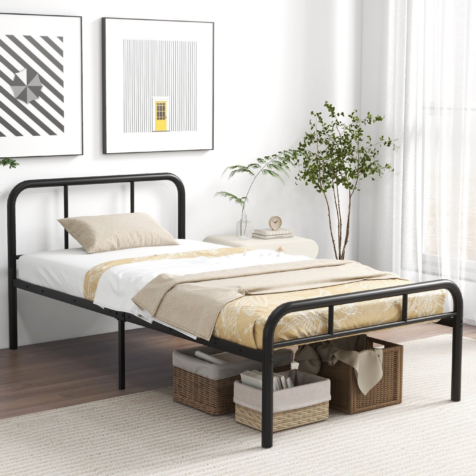 Modern Metal Bed Frame with Curved Headboard and Footboard-Twin Size at Gallery Canada