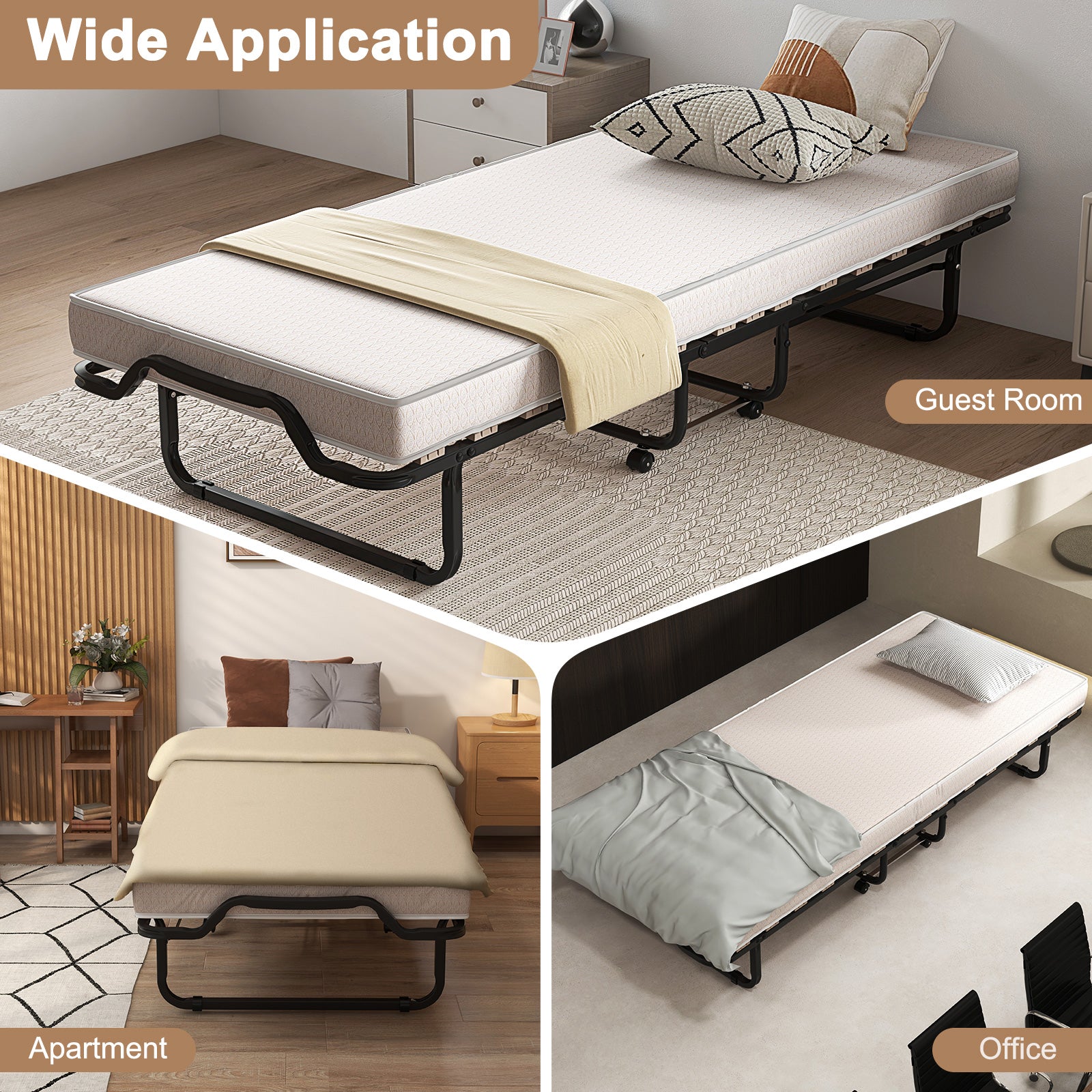 Rollaway Folding Bed with Memory Foam Mattress Made in Italy at Gallery Canada