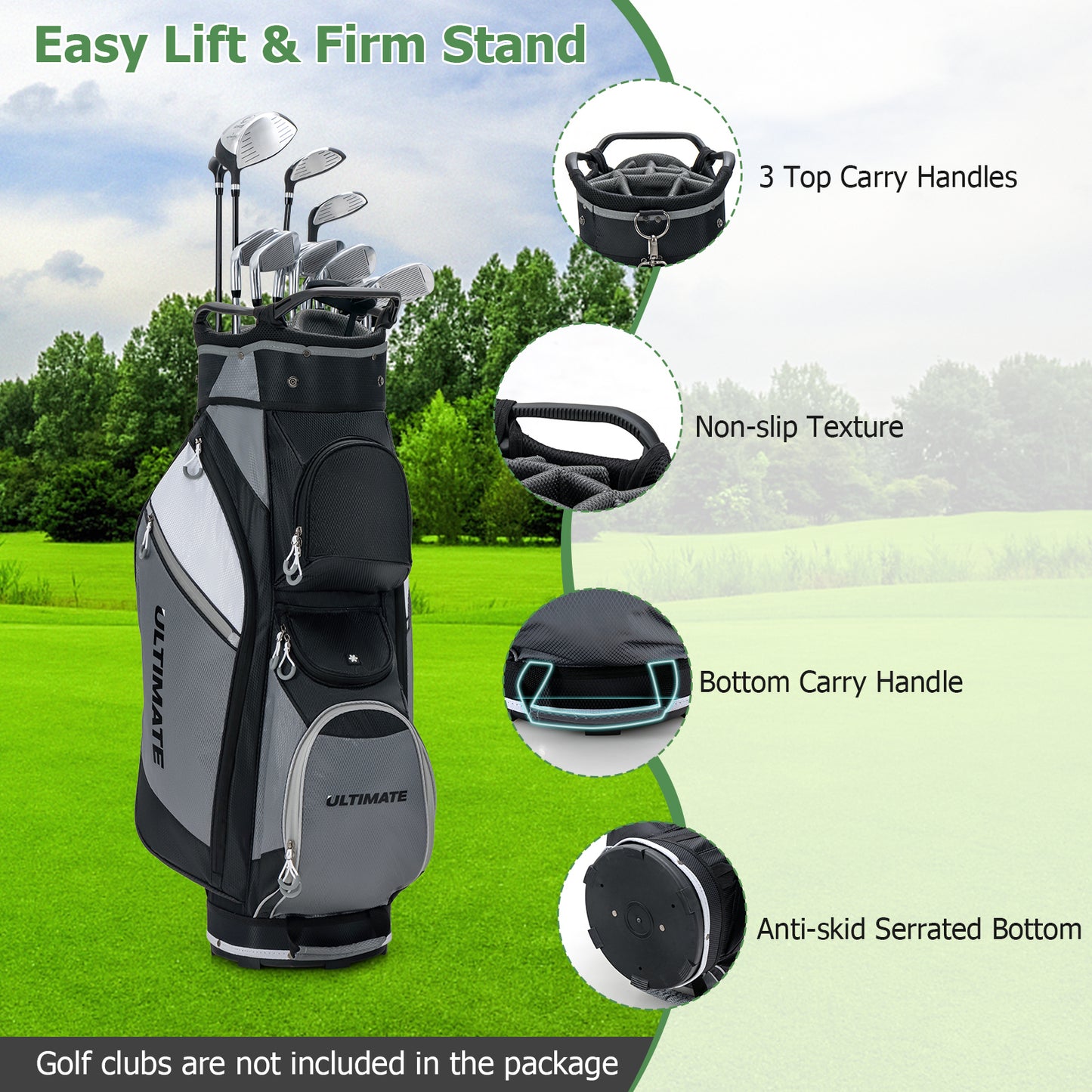 14-Way Golf Cart Stand Bag with Waterproof Rain Hood, Black Golf at Gallery Canada