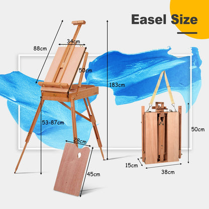 Tripod Folding French Wooden Easel with Sketch Box, Brown