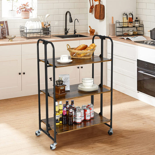 Foldable Rolling Cart, 3-Tier, Storage Shelves, Rustic Brown Kitchen Islands & Carts Rustic Brown at Gallery Canada