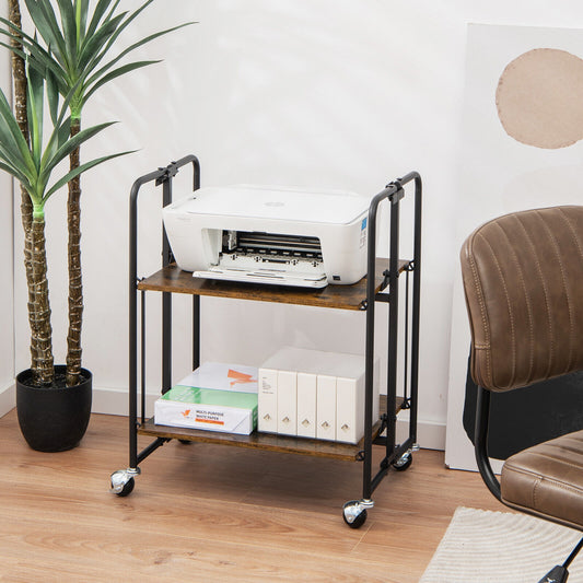 Folding Rolling Cart, 2-Tier, Rustic Brown Kitchen Islands & Carts Rustic Brown at Gallery Canada