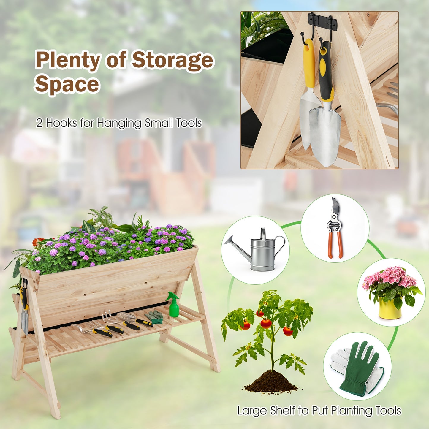 3 Tier Wooden Vertical Raised Garden Bed with Storage Shelf, Natural Raised Garden Beds at Gallery Canada