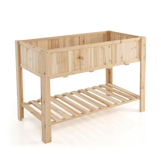 47 Inch Wooden Raised Garden Bed with Bottom Shelf and Bed Liner, Natural at Gallery Canada