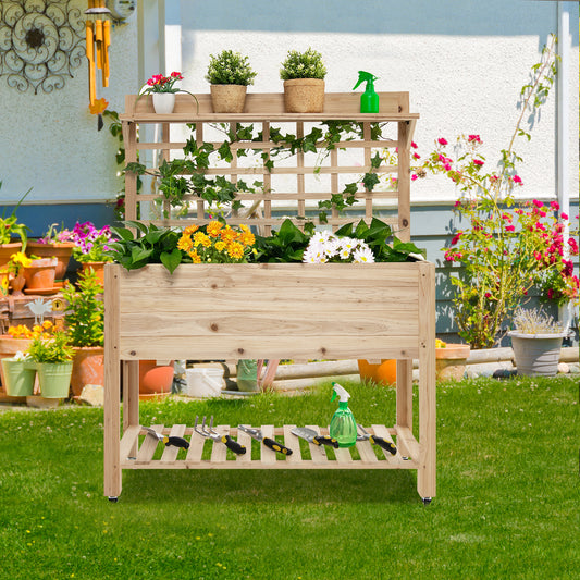 Wooden Raised Garden Bed With Wheels, Trellis, Storage Shelf, Natural Greenhouses Natural at Gallery Canada