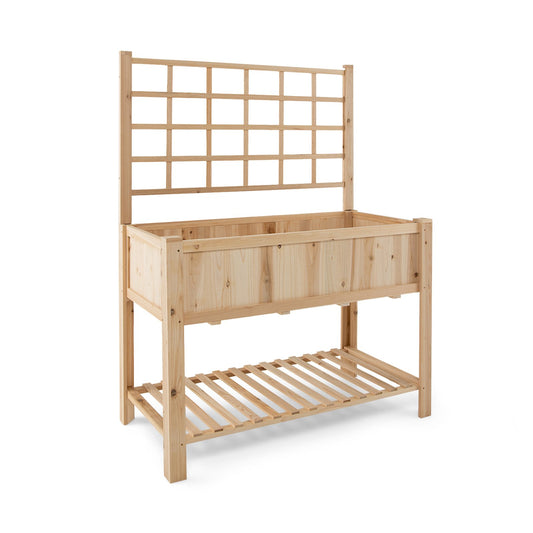 Costway Raised Garden Bed Elevated Wooden Planter Box with Trellis, Natural at Gallery Canada