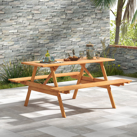 6 Person Picnic Table Set, Rectangle With Umbrella Hole, Natural Picnic Tables Natural at Gallery Canada