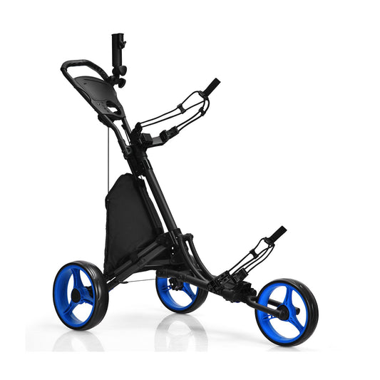 Folding 3 Wheels Golf Push Cart with Bag Scoreboard Adjustable Handle, Blue