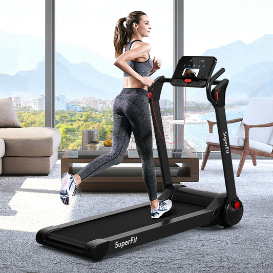 2.25 HP Electric Folding Treadmill, LED Display, APP Control, Black Treadmills Black at Gallery Canada