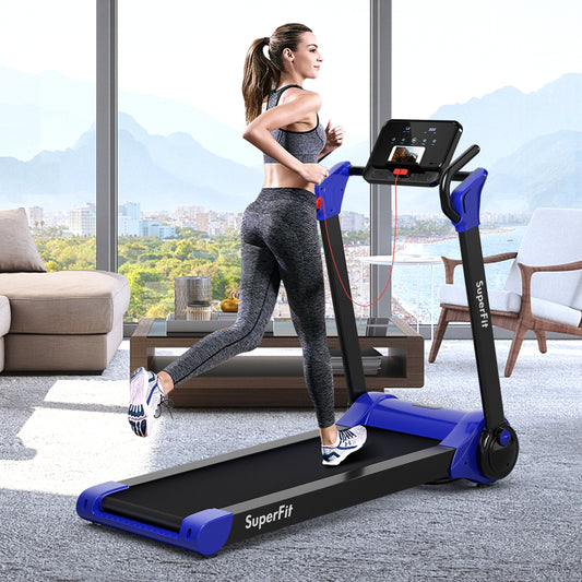 2.25 HP Folding Treadmill With LED Display, APP Control, Navy Treadmills Navy at Gallery Canada