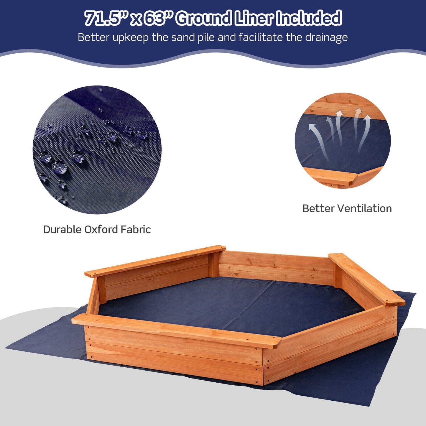 Hexagon Wooden Cedar Sand Box with Seat Boards, Brown Sandboxes at Gallery Canada