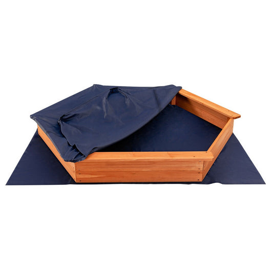 Hexagon Wooden Cedar Sand Box with Seat Boards, Brown at Gallery Canada