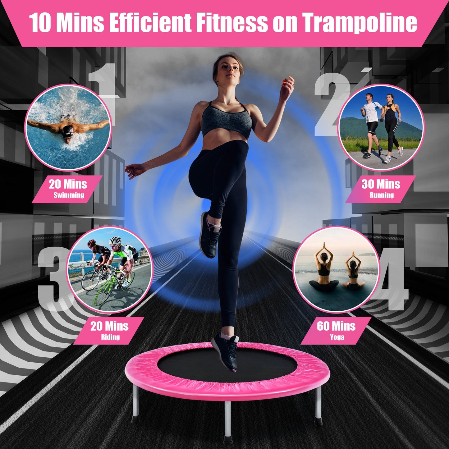 38 Inch Mini Folding Trampoline, Portable Fitness Backboard, Pink Trampolines at Gallery Canada