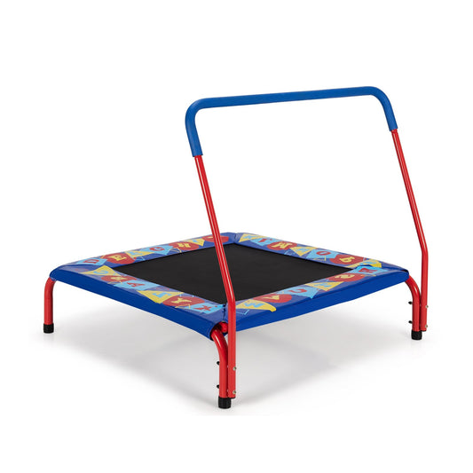 36 Inch Kids Indoor Outdoor Square Trampoline with Foamed Handrail, Blue