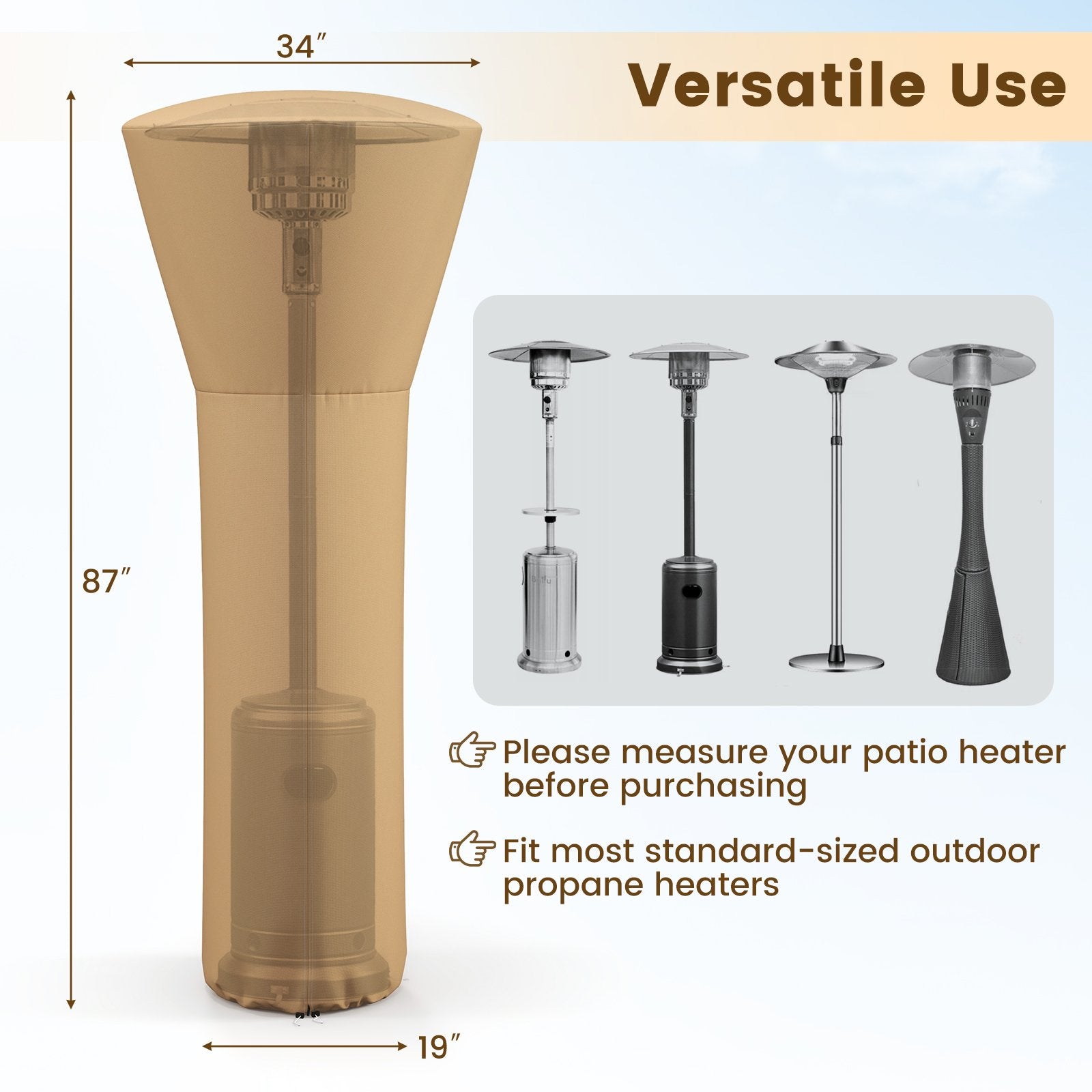 Patio waterproof heater cover with zipper and storage bag, Beige at Gallery Canada