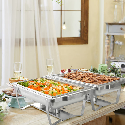 2 Pack 9 Quart Stainless Steel Rectangular Chafer, Silver