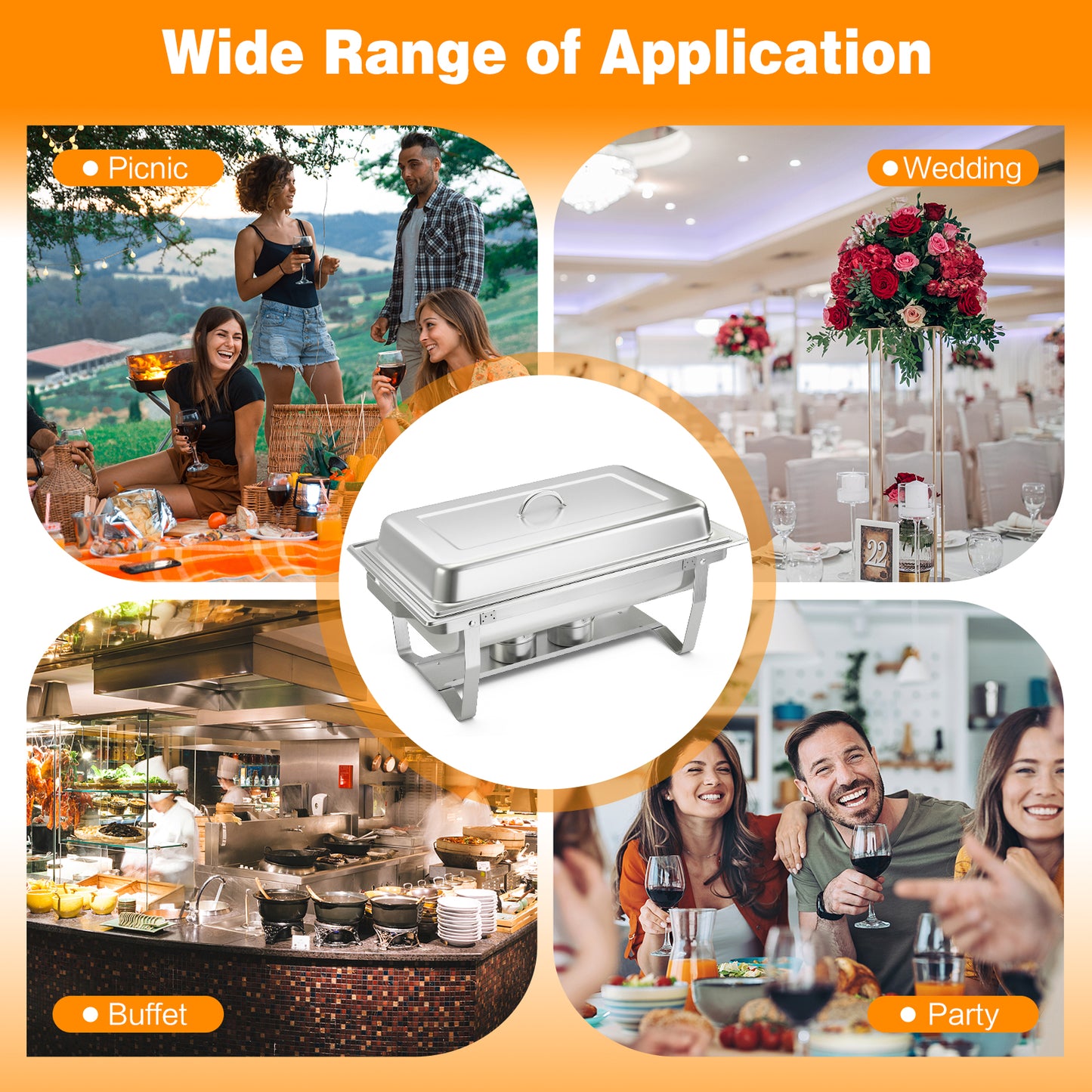 2 Pack 9 Quart Stainless Steel Rectangular Chafer, Silver Food Warmers & Burners at Gallery Canada