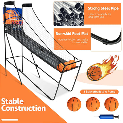 Foldable Single Shot Basketball Arcade Game with Electronic Scorer and Basketballs, Black