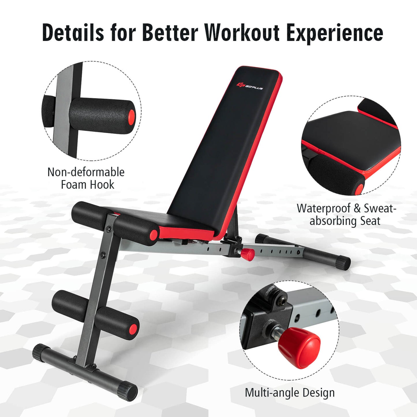 Multi-Function Weight Bench, Adjustable Backrest, Red, Black