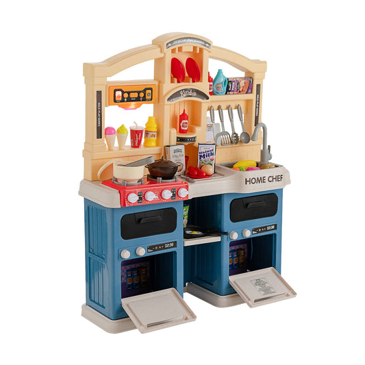 69 Pieces Kitchen Playset Toys with Realistic Lights and Sounds, Blue