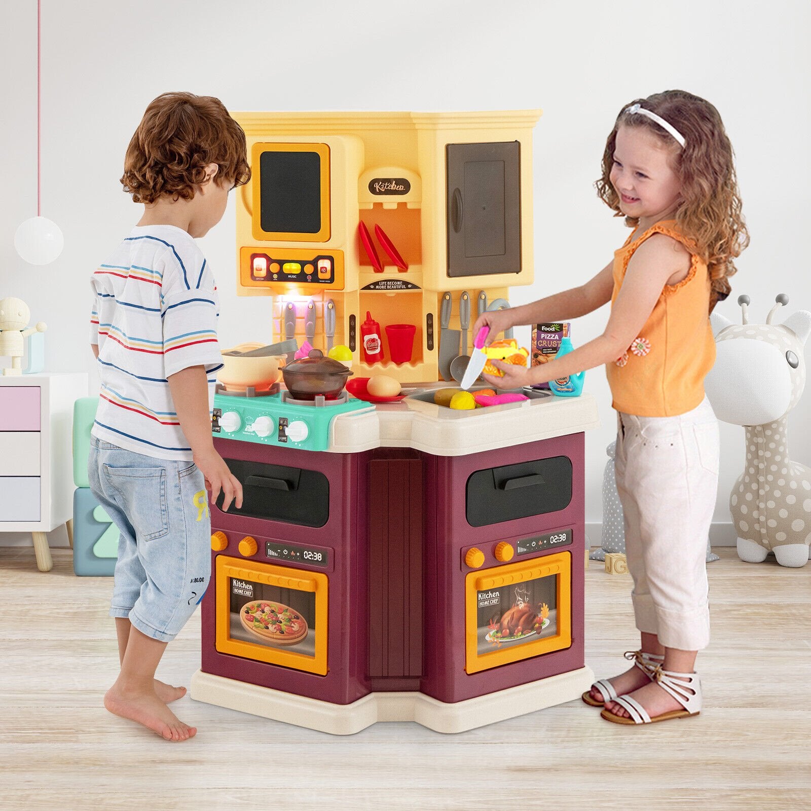 67 Pieces Kid's Kitchen Playset with Vapor and Boil Effects, Purple at Gallery Canada