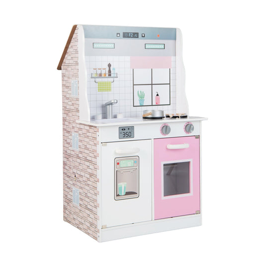 2-In-1 Kids Kitchen Playset and Dollhouse with Accessories, Pink