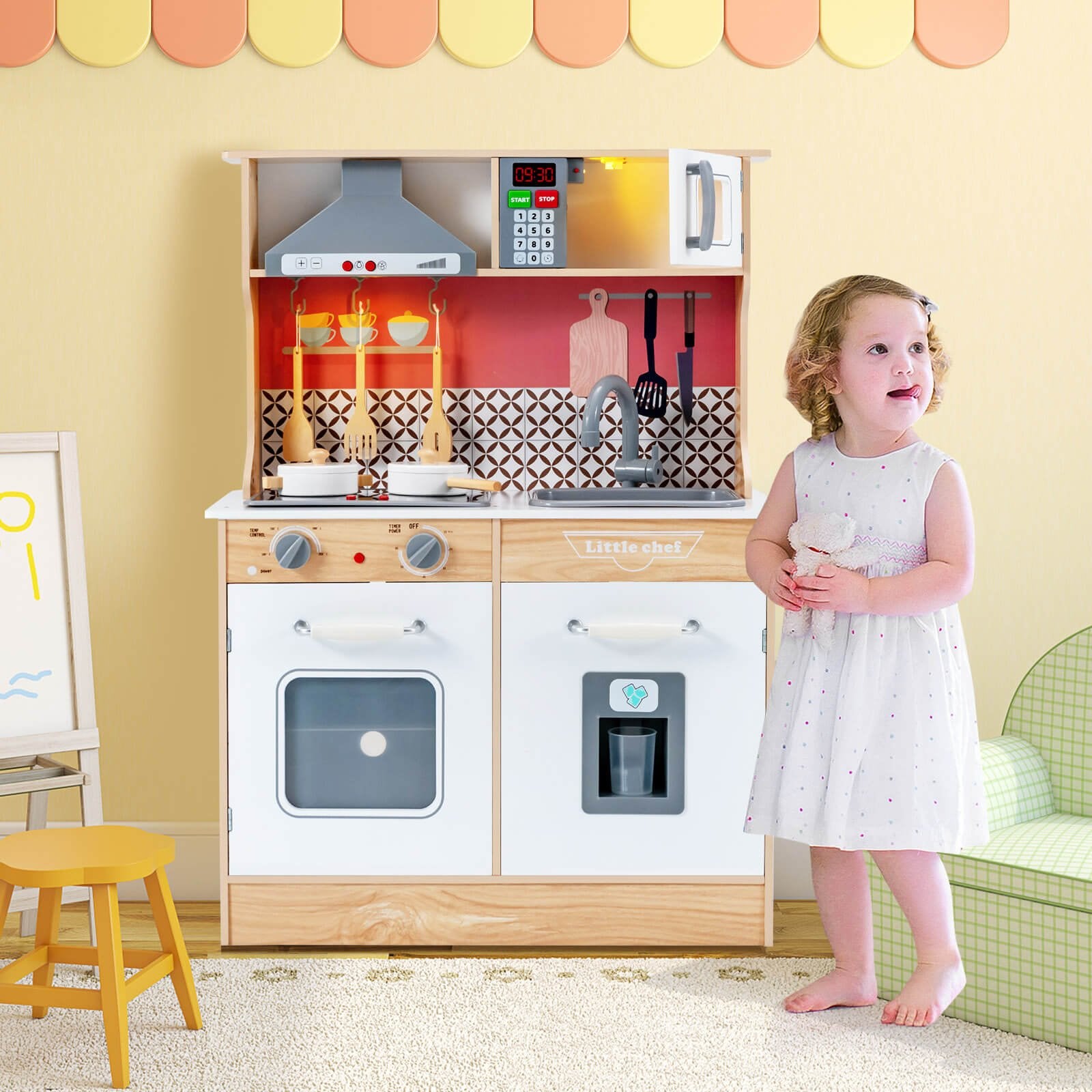 Multi-Functional Wooden Kids Kitchen Playset with Lights and Sounds, Multicolor at Gallery Canada
