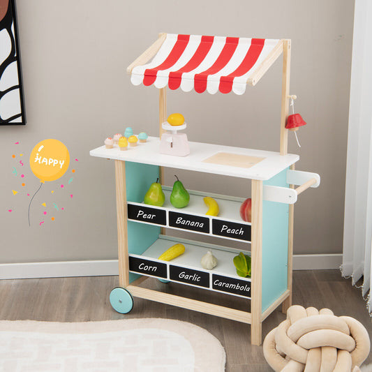 Kids Wooden Ice Cream Cart with Chalkboard and Storage, Red Play Kitchen Sets Multicolor at Gallery Canada