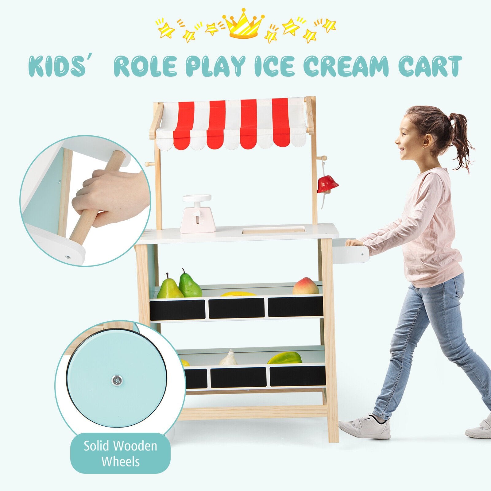 Kids Wooden Ice Cream Cart with Chalkboard and Storage, Multicolor at Gallery Canada