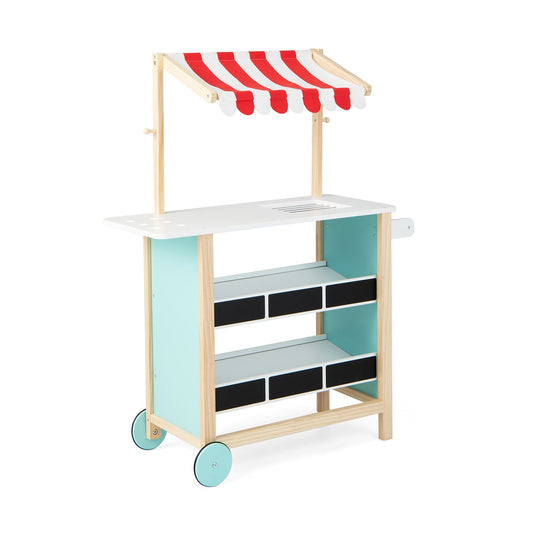 Kids Wooden Ice Cream Cart with Chalkboard and Storage, Multicolor