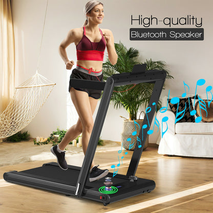 2-in-1 Folding Treadmill 2.25HP Jogging Machine with Dual LED Display, Black