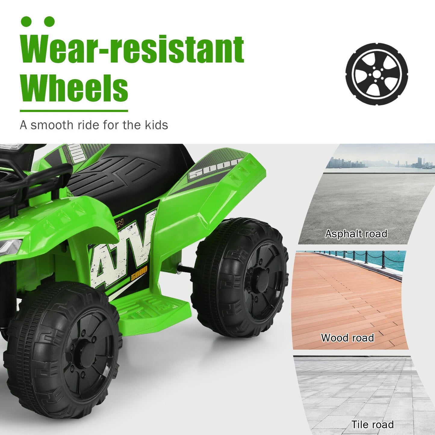 6V Kids ATV Quad Electric Ride On Car, Green Powered Ride On Toys at Gallery Canada