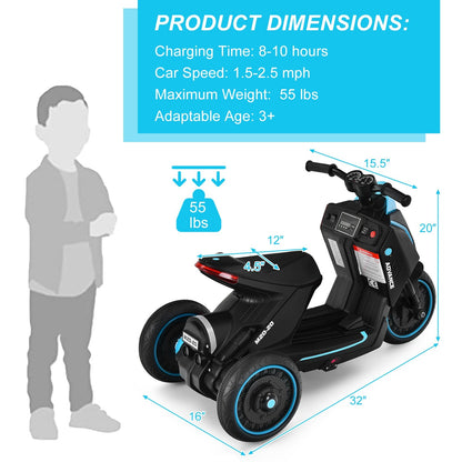 6V 3 Wheels Toddler Ride-On Electric Motorcycle with Music Horn, Black
