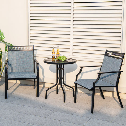 Patio Chairs Set of 2, All Weather Breathable Fabric, Blue Patio Dining Chairs Blue at Gallery Canada