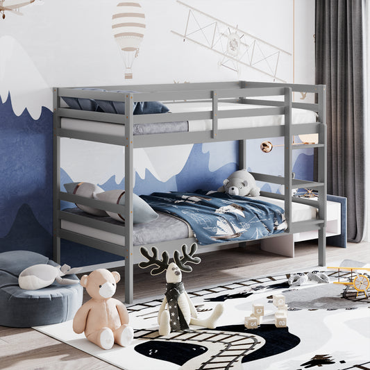 Twin Size Sturdy Wooden Bunk Beds with Ladder and Safety Rail, Gray Bunk Bed Frame Gray at Gallery Canada