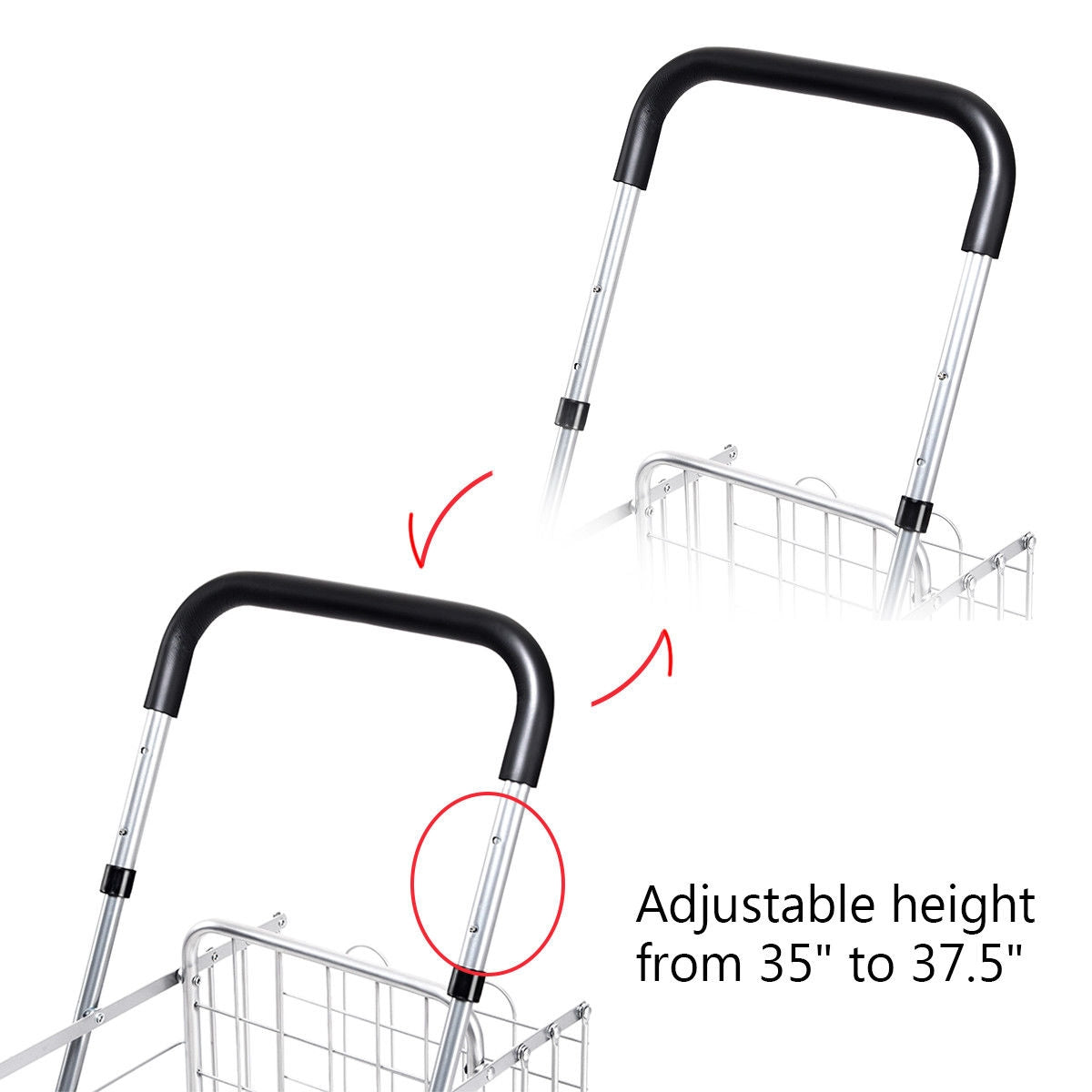 Folding Shopping Cart, Adjustable Handle, Silver Kitchen Tools at Gallery Canada