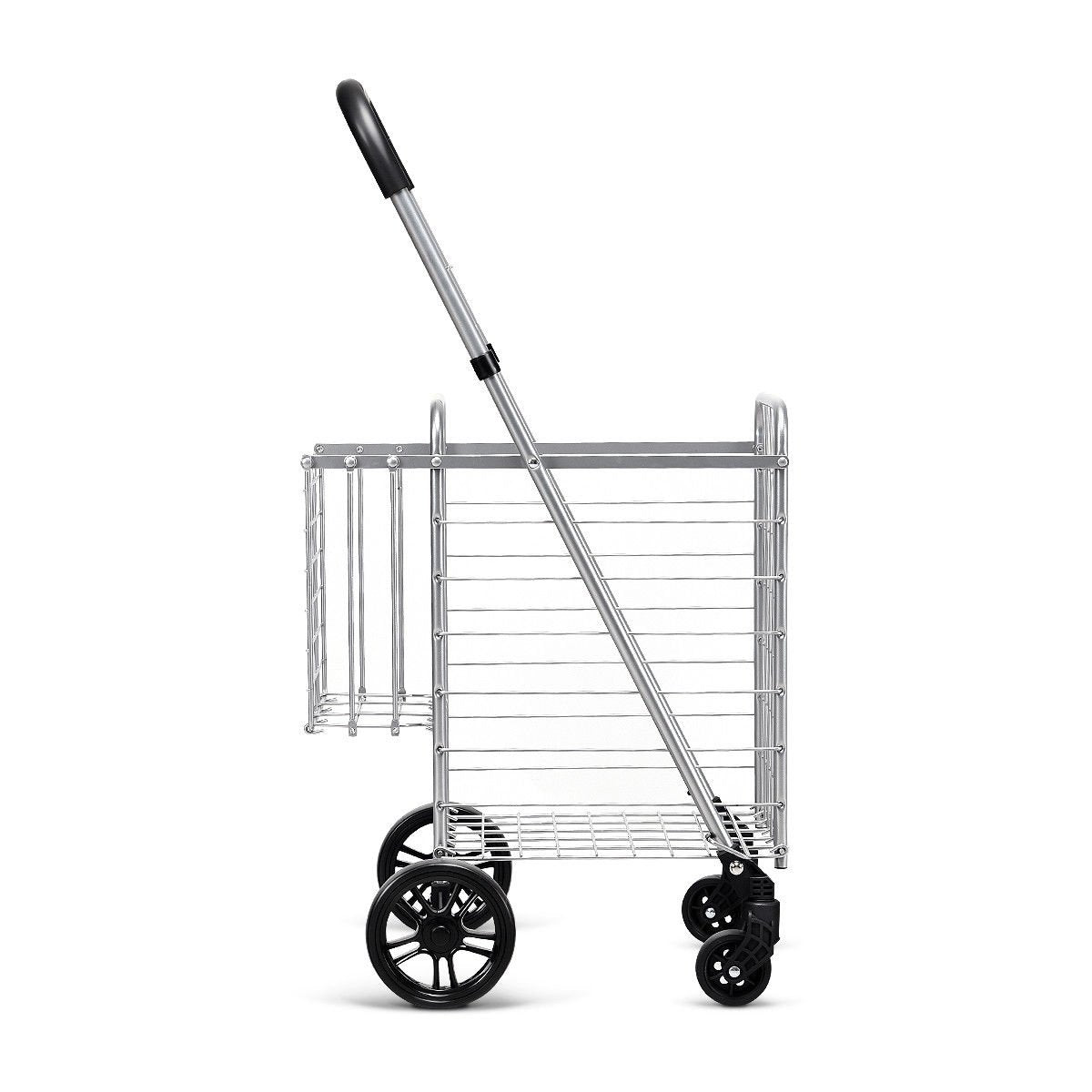 Folding Shopping Cart Basket Rolling Trolley with Adjustable Handle, Silver - Gallery Canada