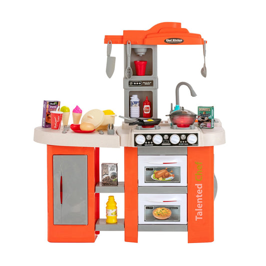 67 Pieces Play Kitchen Set for Kids with Food and Realistic Lights and Sounds, Orange