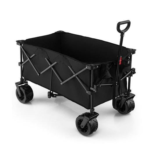 Folding Utility Garden Cart with Wide Wheels and Adjustable Handle, Black