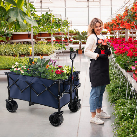 Folding Utility Garden Cart, Wide Wheels, Adjustable Handle, Blue Garden Carts Blue at Gallery Canada