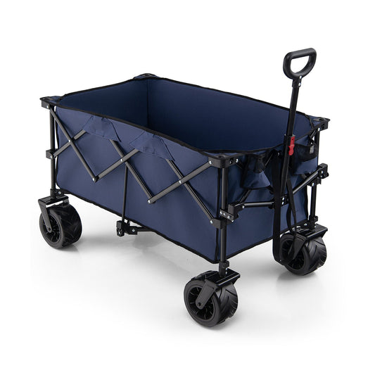 Folding Utility Garden Cart with Wide Wheels and Adjustable Handle, Blue