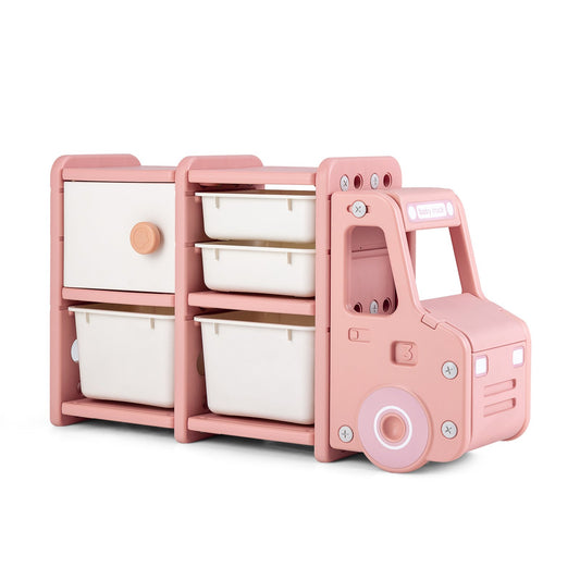 Toddler Truck Storage Organizer with Plastic Bins, Pink