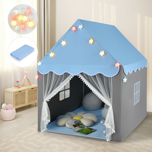Kids Playhouse Tent with Star Lights and Mat, Blue Play Tents & Playhouse Blue at Gallery Canada