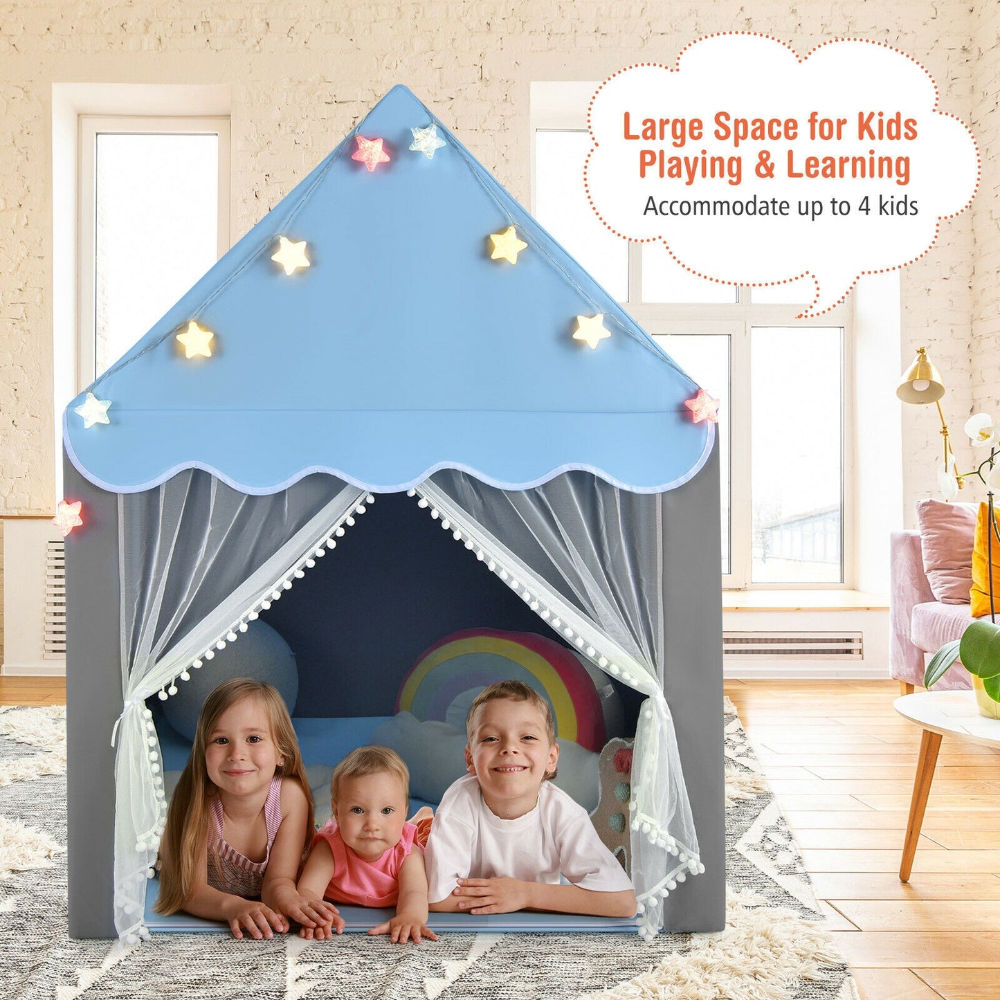 Kids Playhouse Tent with Star Lights and Mat, Blue Play Tents & Playhouse at Gallery Canada