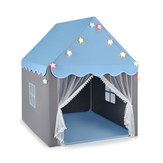 Kids Playhouse Tent with Star Lights and Mat, Blue